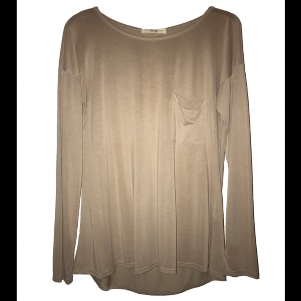 Khaki-colored long sleeve tee